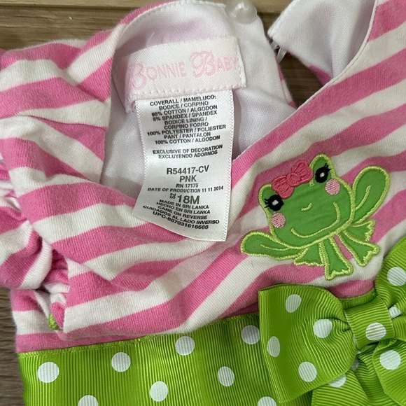 Bonnie Baby Pink and Green Floral/Frog Baby Romper - Picture 3 of 3